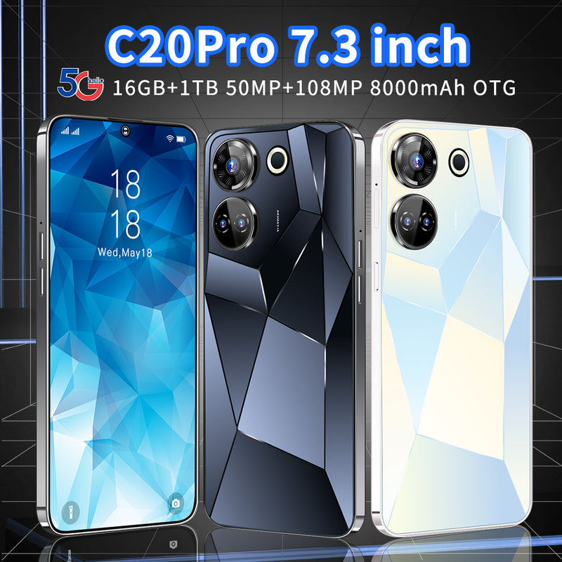 2023 C20 Pro Smartphone 7.3" 16GB+1TB Unlocked Android Mobile Phone Dual SIM GPS