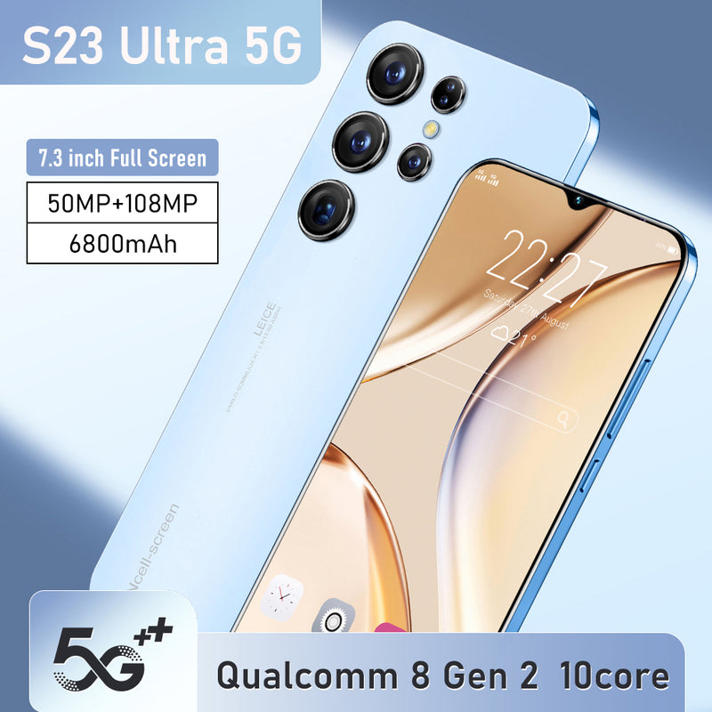 NEW S23 Ultra 5G Smartphone 7.3" HD Screen 8GB+256GB Factory Unlocked Dual SIM Android 13 Mobile Phones 6800mAh Long Life Battery