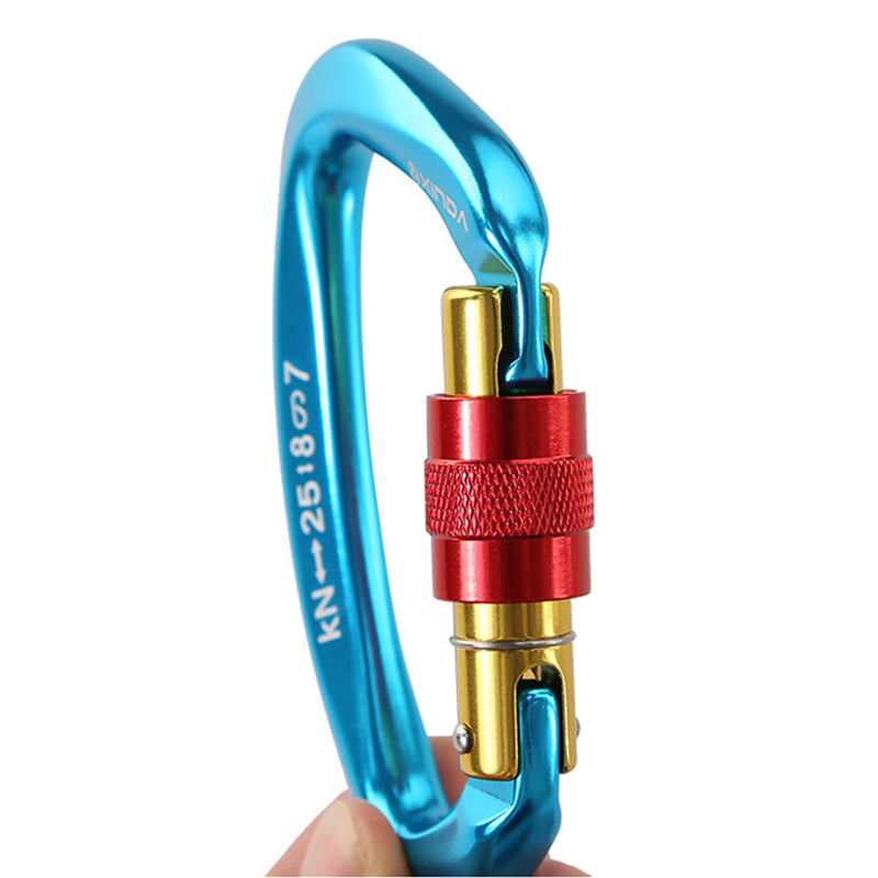 25KN Aluminum D-Shape Carabiner Screw Locking Hook Rock Climbing Caving Rescue