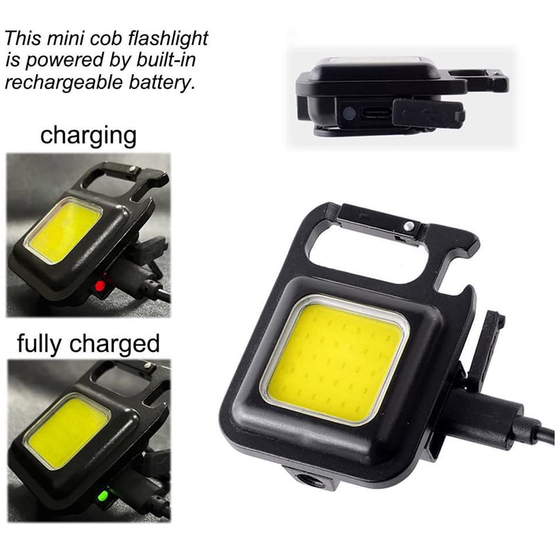 500 Lumens Mini COB Keychain Light USB Rechargeable Torch Flashlight Working