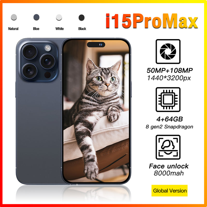 2024 I15ProMax Smartphone 7.3" 4GB+64GB Factory Unlocked 5G Android 13 Mobile Phone