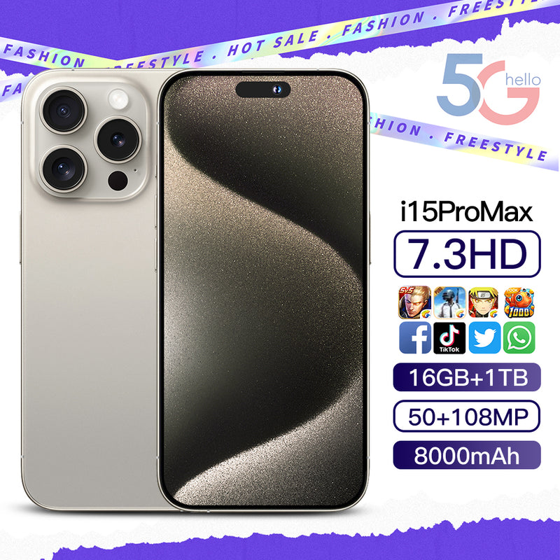 2024 I15ProMax Smartphone 7.3" 16GB+1TB Factory Unlocked 5G Android 13 Mobile Phone