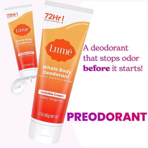 2PCS Lume Clean,72Hour  3oz Tangerine Deodorant For Underarms and Private Parts TUBE