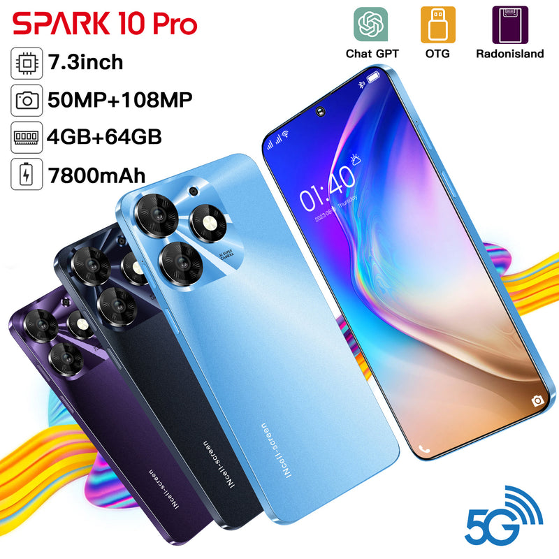 Spark10 Pro Smartphone 7.3" 4GB+64GB 
Dual SIM Android 13 Unlocked Mobile Phones