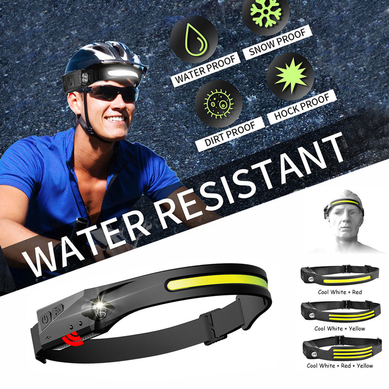 COB LED Headlamp USB Rechargeable Headlight Torch Work Light Bar Head Band Lamp