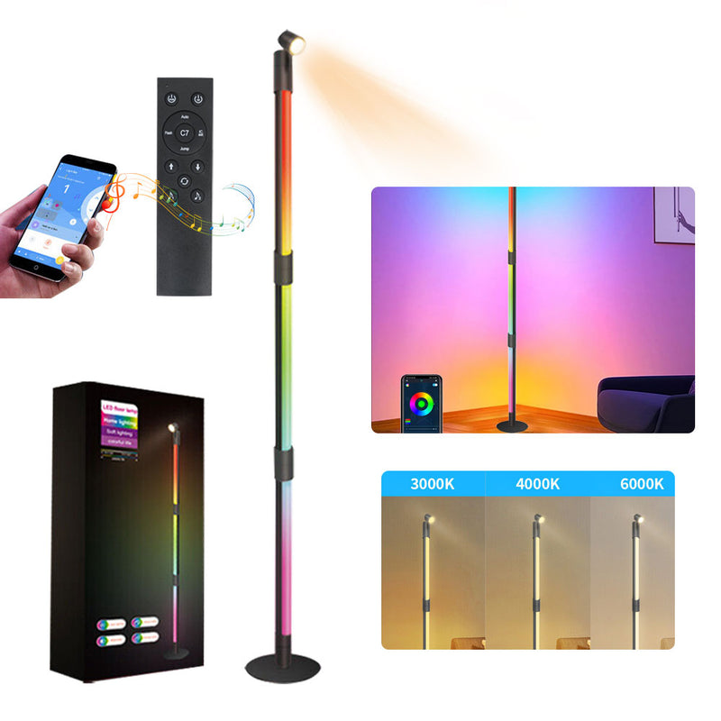 Rotatable RGB Warm White Floor Lamp 3 Section w/ Remote Bluetooth APP Spotlight