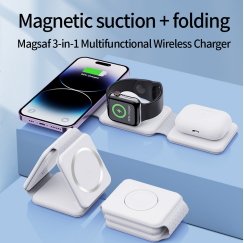 2024 New 3-in-1 Wireless Fast Charger Folding Magnetic Suction Wireless Charger  With Magnetic Folding Function