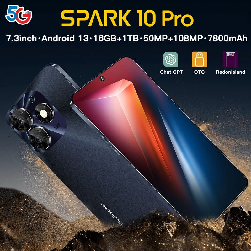 Spark10 Pro Smartphone 7.3" 16GB+1TB 
Dual SIM Android 13 Unlocked Mobile Phones