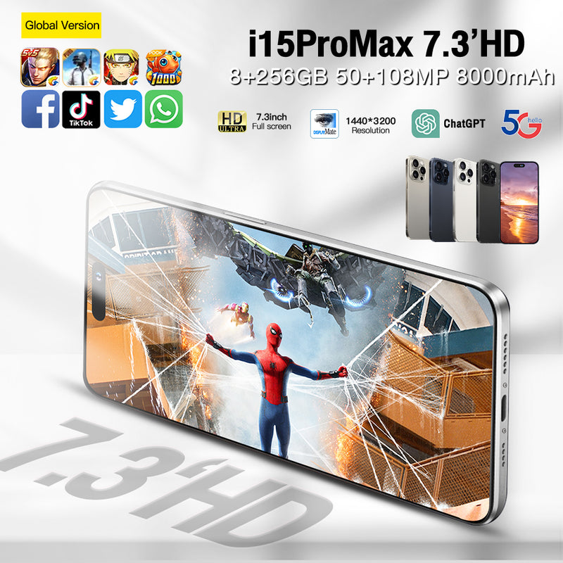 2024 I15ProMax Smartphone 7.3" 8GB+256GB Factory Unlocked 5G Android 13 Mobile Phone