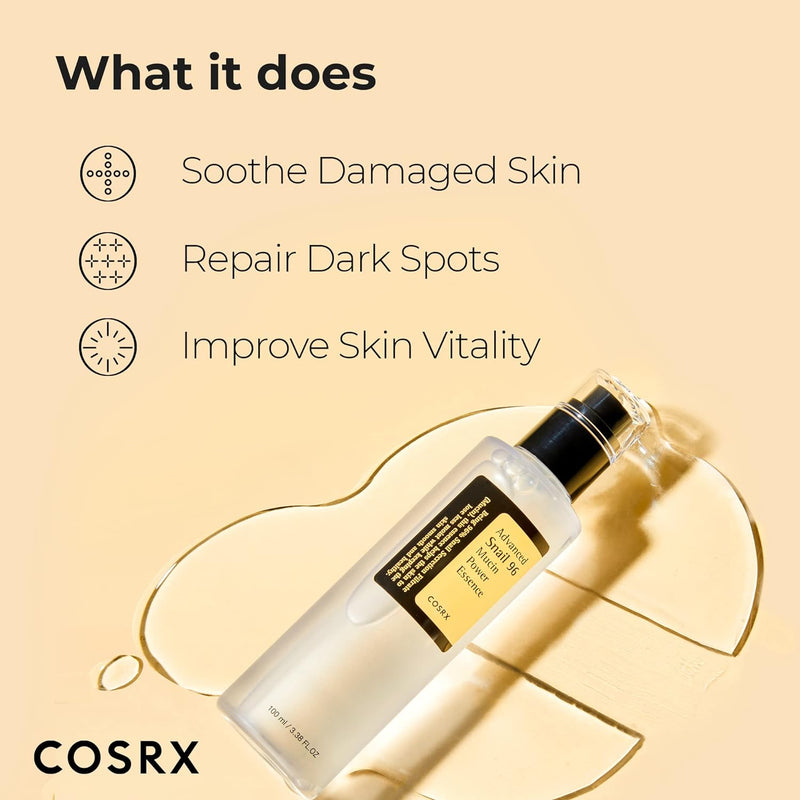 COSRX Snail Mucin 96% Power Repairing Essence 3.38 fl.oz 100ml, Hydrating Serum for Face with Snail Secretion Filtrate for Dull Skin & Fine Lines