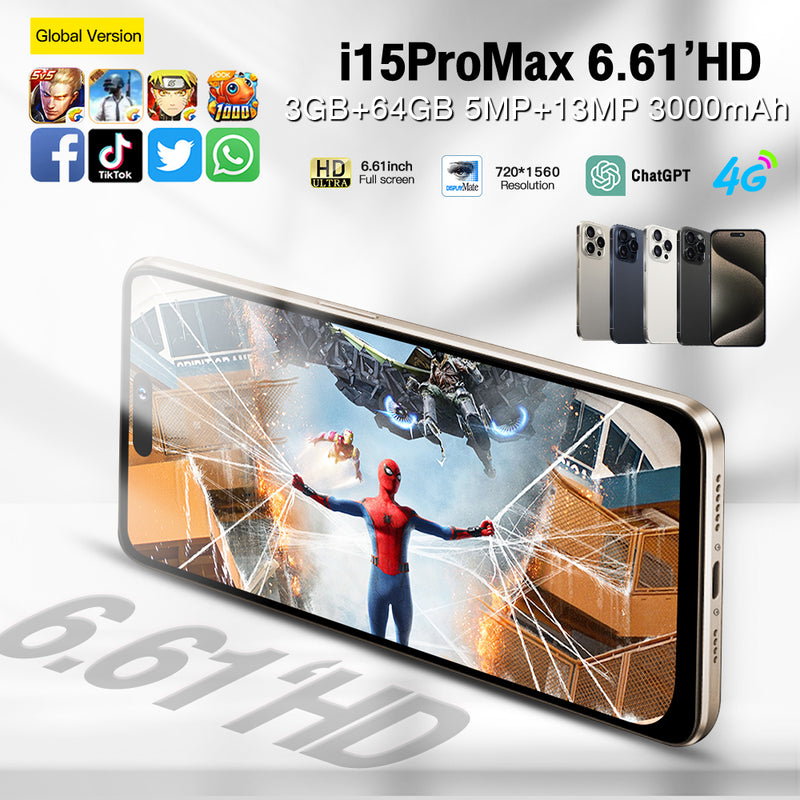 2024 i15ProMax Smartphone 6.61" 3+64GB Factory Unlocked Real 4G Android Mobile Phone