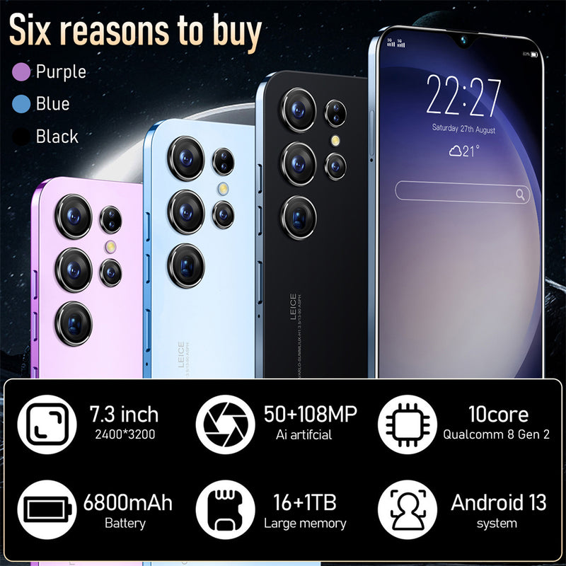 S23 Ultra Unlocked Cell Phone, 7.3" HD Screen Unlocked Phones, 16GB+1TB Dual SIM Android 13 Smartphone, Fingerprint Lock & Face ID, Long Battery Life