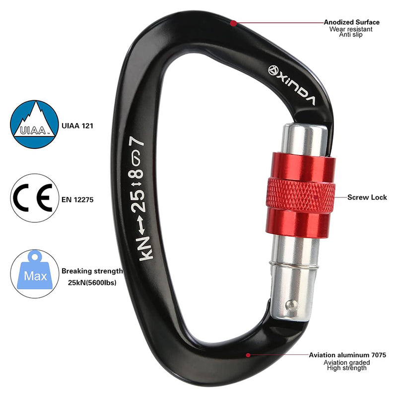 25KN Aluminum D-Shape Carabiner Screw Locking Hook Rock Climbing Caving Rescue