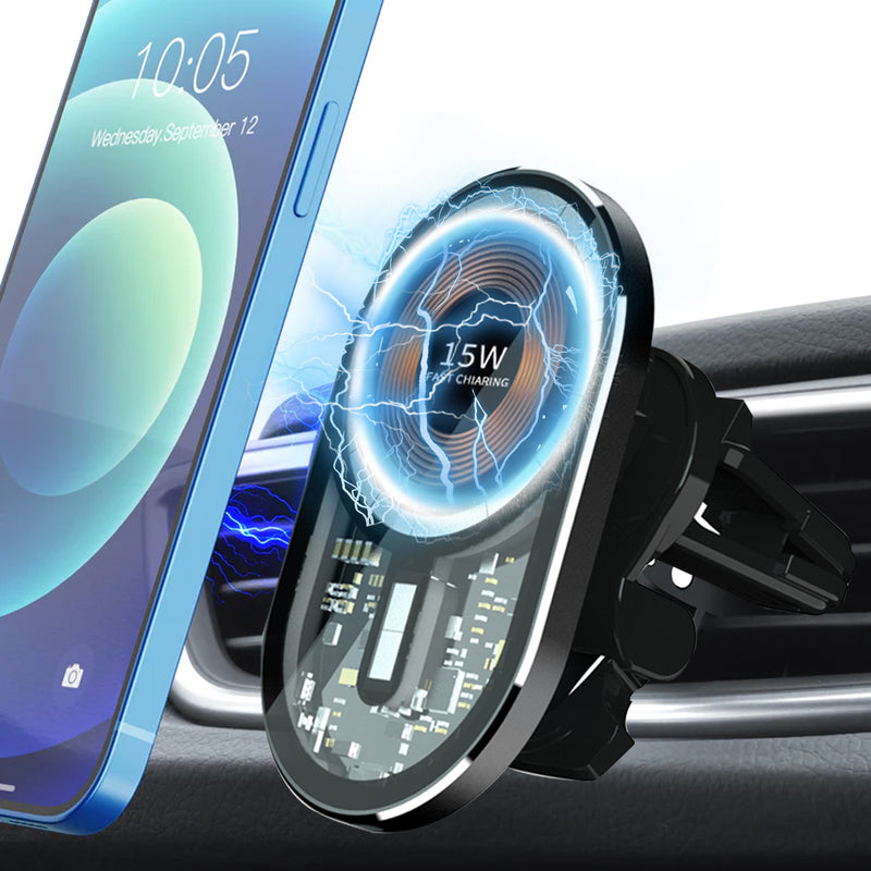 15W Intelligent Ultra-thin Magnetic Mobile Phone Wireless Charging For Apple Magnetic Transparent Car Wireless Charger