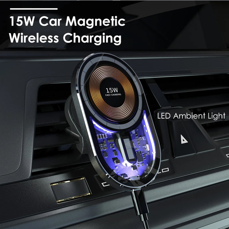 15W Intelligent Ultra-thin Magnetic Mobile Phone Wireless Charging For Apple Magnetic Transparent Car Wireless Charger