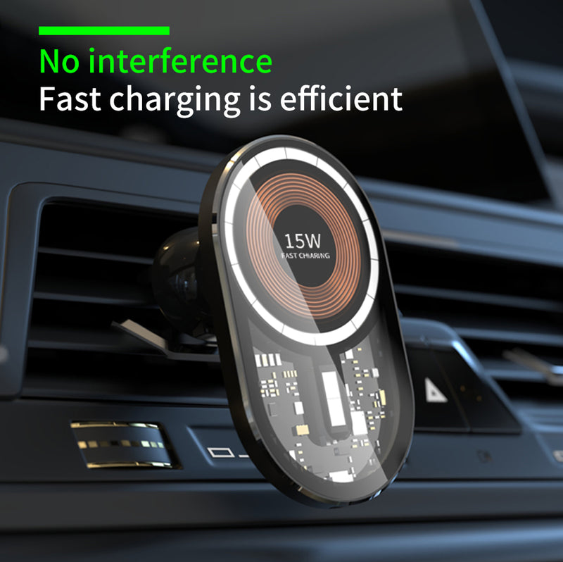 15W Intelligent Ultra-thin Magnetic Mobile Phone Wireless Charging For Apple Magnetic Transparent Car Wireless Charger