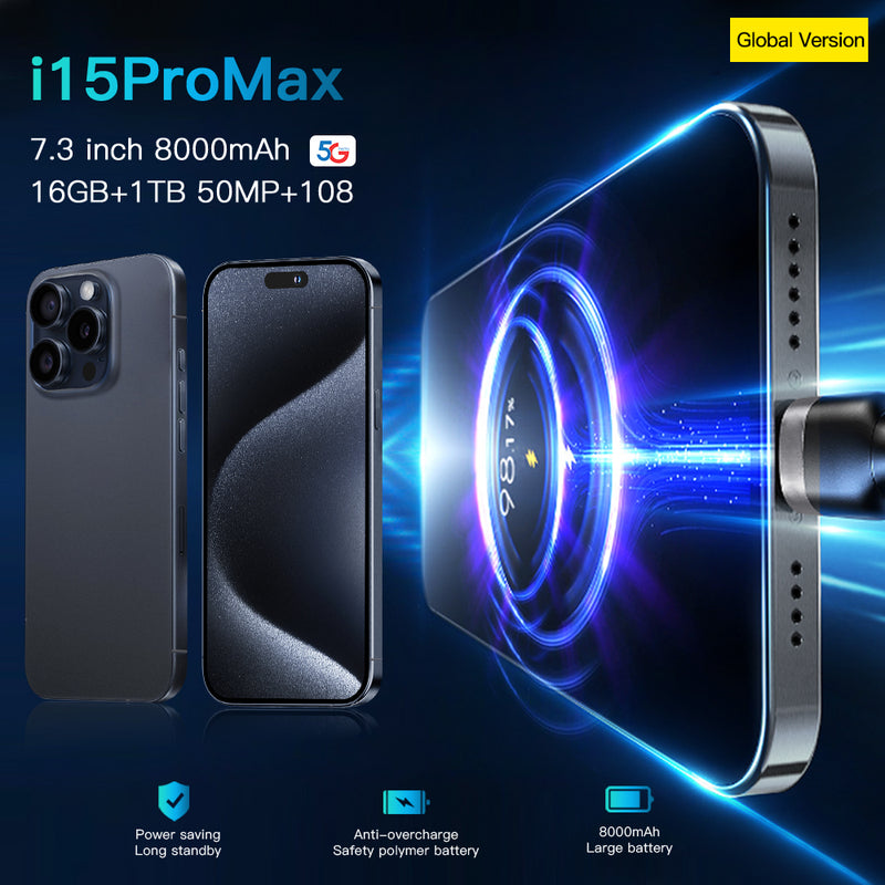 2024 I15ProMax Smartphone 7.3" 16GB+1TB Factory Unlocked 5G Android 13 Mobile Phone