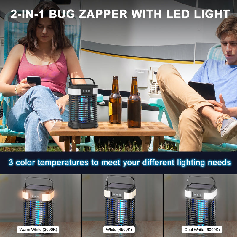 Solar Bug Zapper Mosquito Repellent Lamp,Electric Rechargeable Cordless Fly Traps, Electric Mosquito Killer, Fly Zapper for Outdoor and Indoor Home