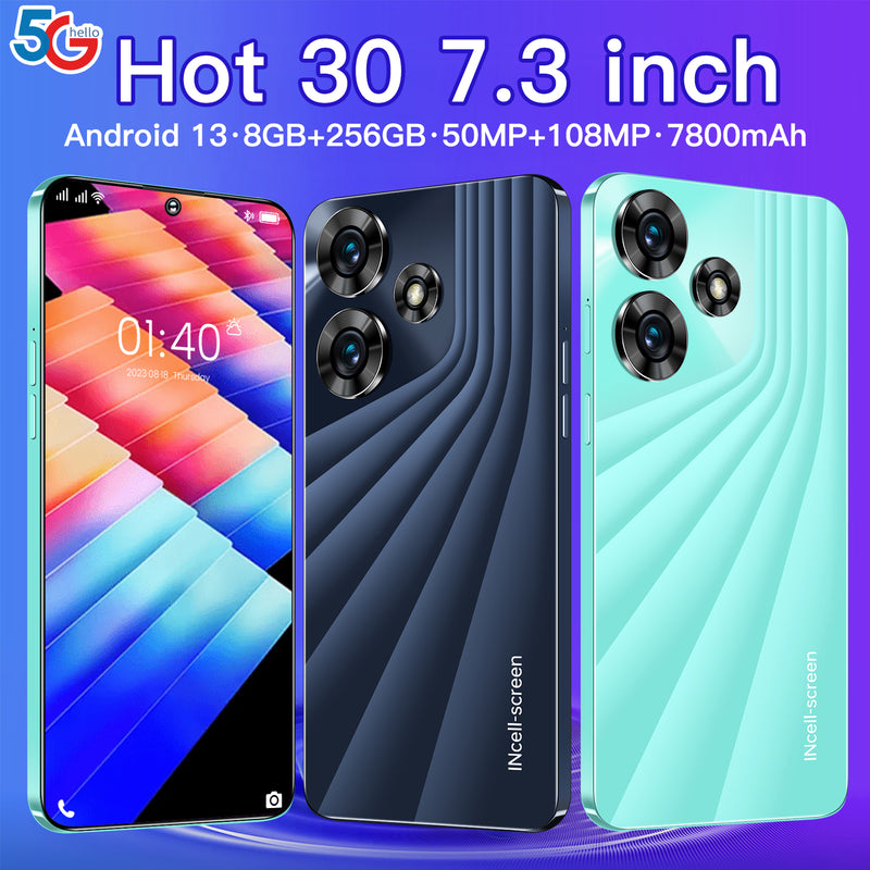 2023 Hot30 Smartphone 7.3" 8GB+256GB 
Dual SIM Android 13 Unlocked Mobile Phones