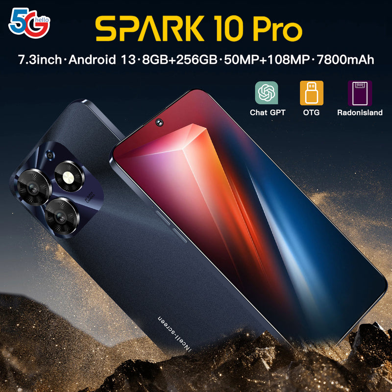 Spark10 Pro Smartphone 7.3" 8GB+256GB 
Dual SIM Android 13 Unlocked Mobile Phone