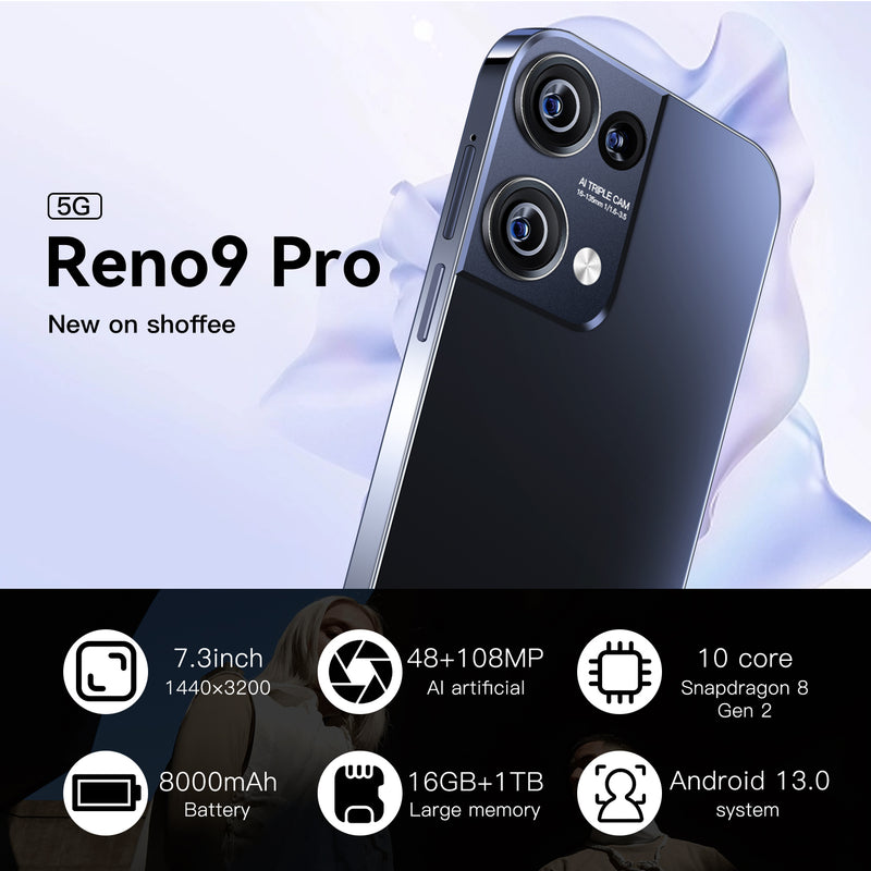 2023 Rino9 Pro 7.3" 16GB+1TB Smartphone Android 13 Unlocked 5G Cheap Smart Phone