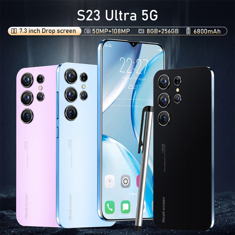 NEW S23 Ultra 5G Smartphone 7.3" HD Screen 8GB+256GB Factory Unlocked Dual SIM Android 13 Mobile Phones 6800mAh Long Life Battery