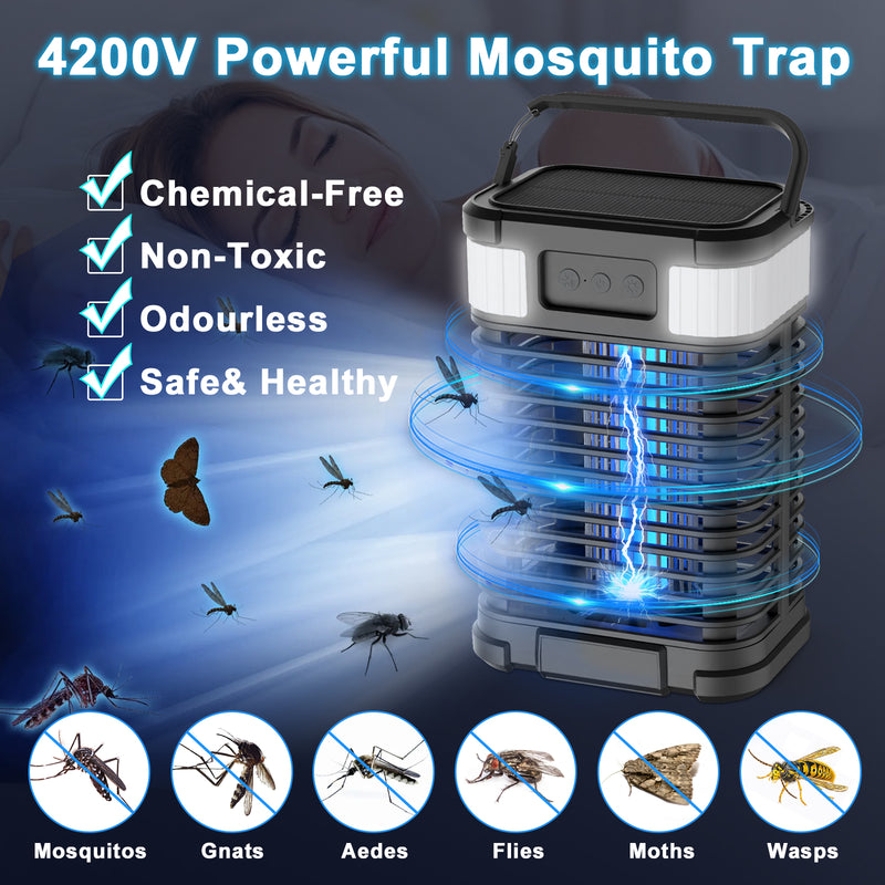 Solar Bug Zapper Mosquito Repellent Lamp,Electric Rechargeable Cordless Fly Traps, Electric Mosquito Killer, Fly Zapper for Outdoor and Indoor Home