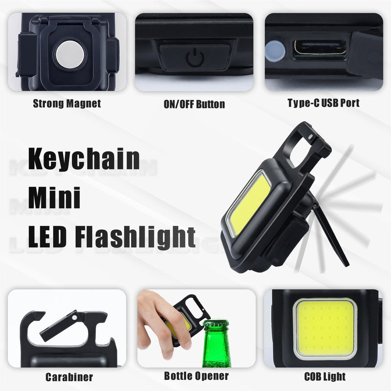 500 Lumens Mini COB Keychain Light USB Rechargeable Torch Flashlight Working