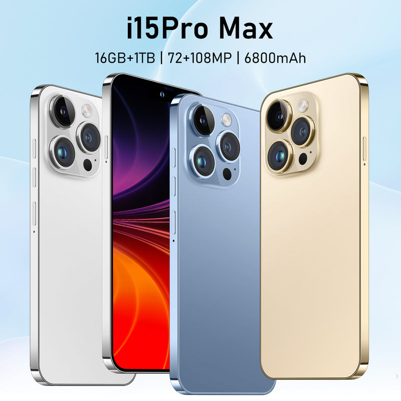 7.3" Unlocked i15 Pro Max Android 13 Smartphone Dual Sim Mobile Phones 16G+1TB