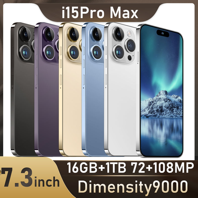 7.3" Unlocked i15 Pro Max Android 13 Smartphone Dual Sim Mobile Phones 16G+1TB