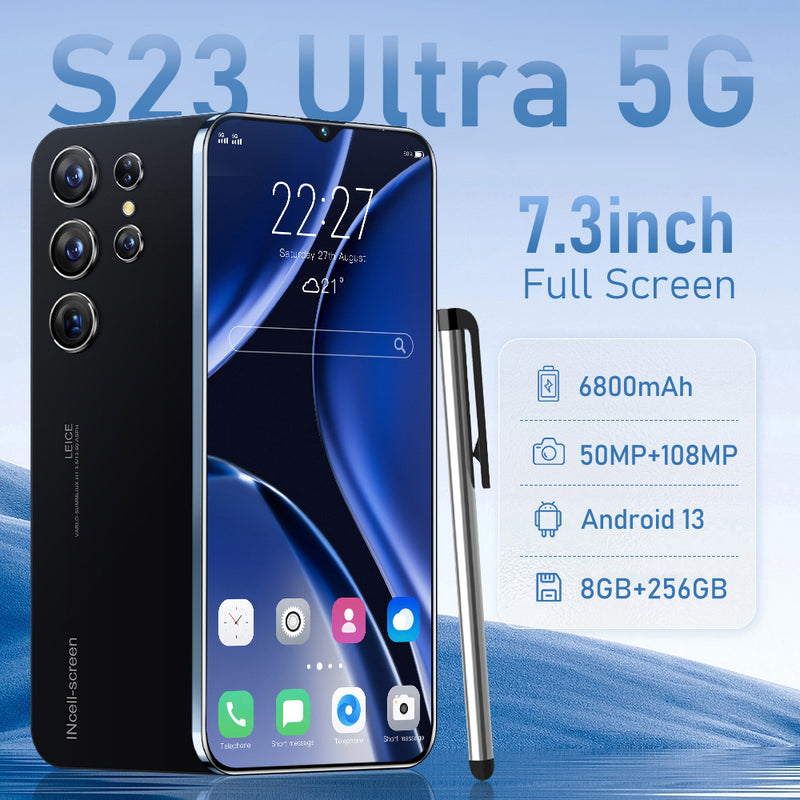 NEW S23 Ultra 5G Smartphone 7.3" HD Screen 8GB+256GB Factory Unlocked Dual SIM Android 13 Mobile Phones 6800mAh Long Life Battery