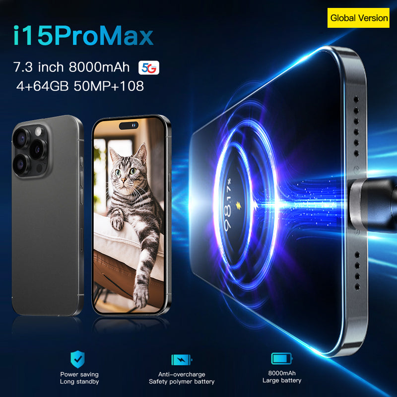 2024 I15ProMax Smartphone 7.3" 4GB+64GB Factory Unlocked 5G Android 13 Mobile Phone