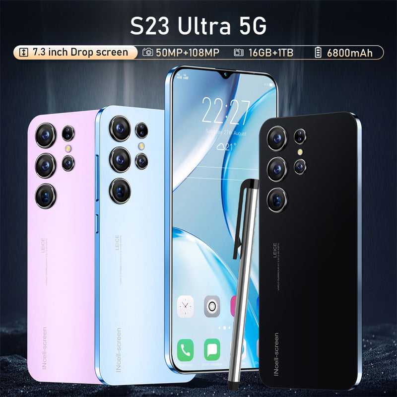 S23 Ultra Unlocked Cell Phone, 7.3" HD Screen Unlocked Phones, 16GB+1TB Dual SIM Android 13 Smartphone, Fingerprint Lock & Face ID, Long Battery Life