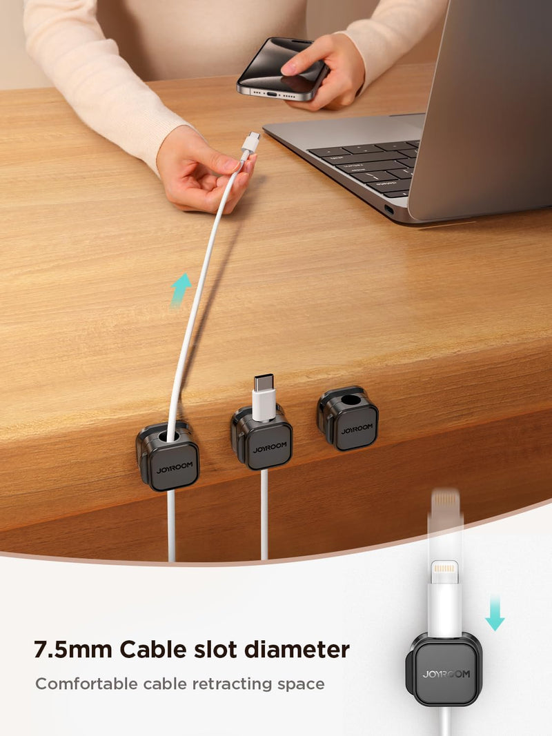 6 Pack Magnetic Cable Clips Cord Holder, Under Desk Cable Management, Adhesive Wire Holder Keeper Organizer for Home Office Desk Phone Car Wall Desktop Nightstand