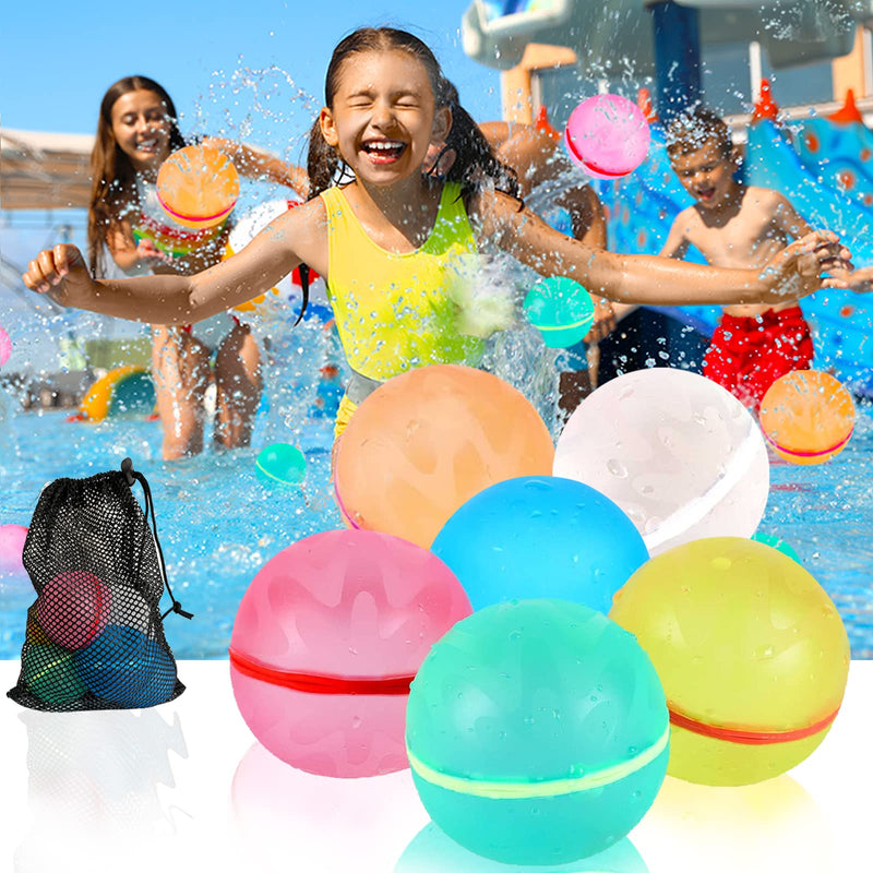 Water Balloons,6pc Reusable Splash Ball For Water Fight Quick Fill Self Sealing