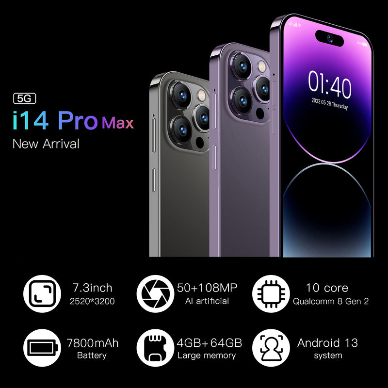 2023 i14 Pro Max 4GB+64GB 7.3" Android 13.0 Unlocked 5G Smartphone Cheap Phone