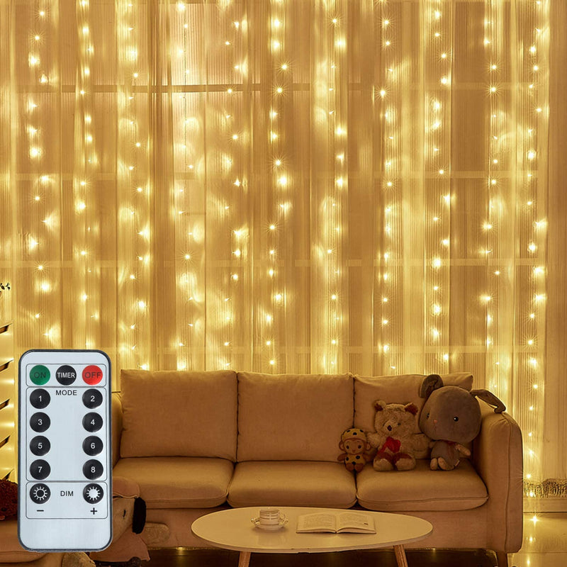 300LED 3MX3M LED Curtain Fairy Hanging String Light Wedding Party USB Powered（Warm white）