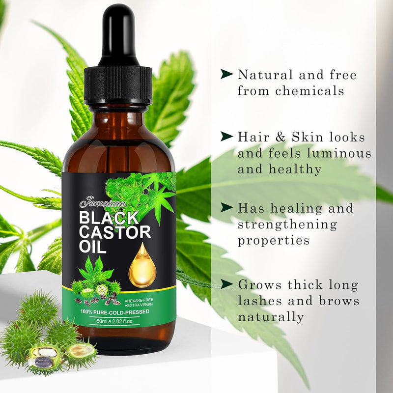 Jamaican Black Castor Oil for Eyelashes &Eyebrows Organic 100% Pure Cold Pressed