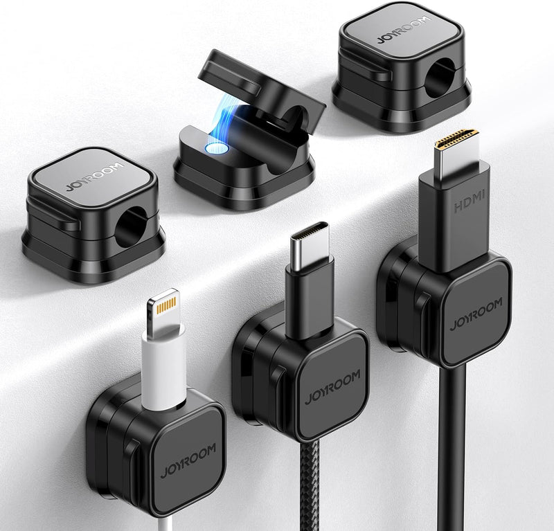 6 Pack Magnetic Cable Clips Cord Holder, Under Desk Cable Management, Adhesive Wire Holder Keeper Organizer for Home Office Desk Phone Car Wall Desktop Nightstand