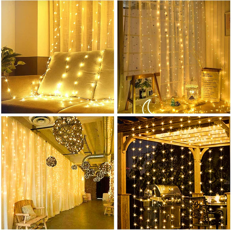 300LED 3MX3M LED Curtain Fairy Hanging String Light Wedding Party USB Powered（Warm white）