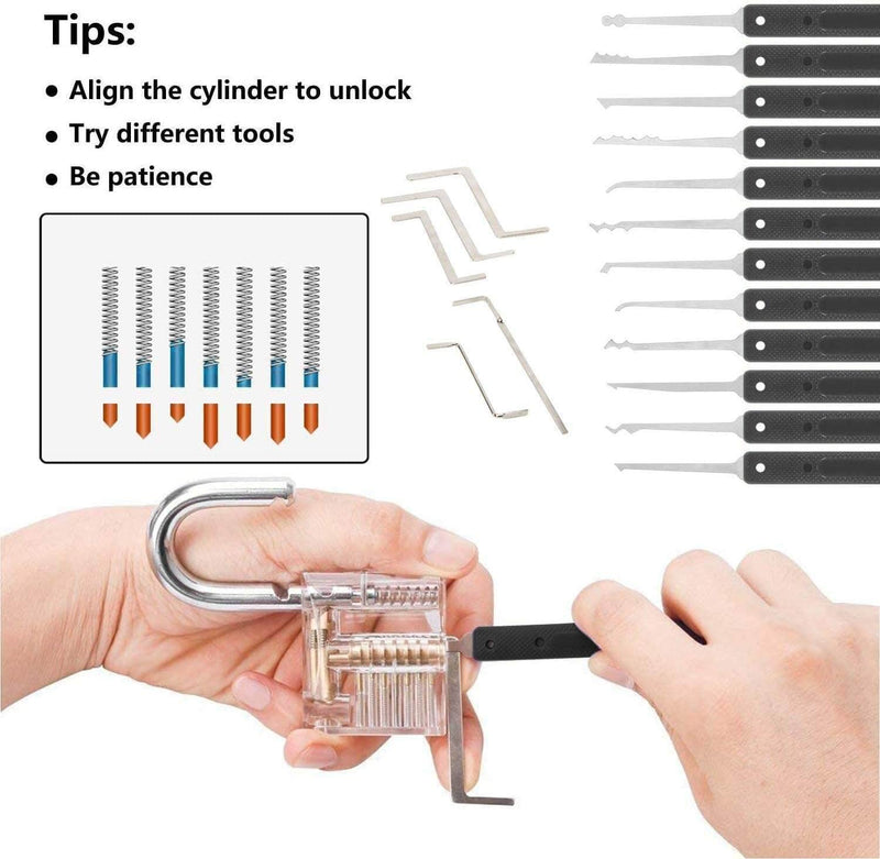 34Pc Unlocking Lock Pick Set Key Extractor Transparent Practice Padlock Tool Kit