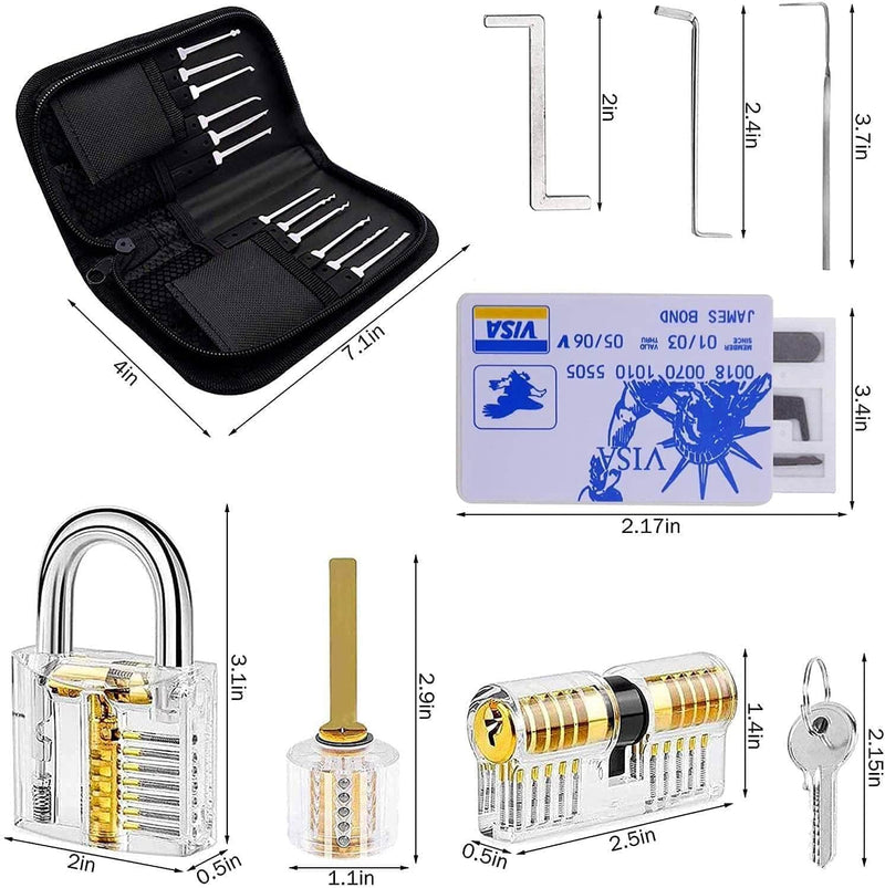 34Pc Unlocking Lock Pick Set Key Extractor Transparent Practice Padlock Tool Kit