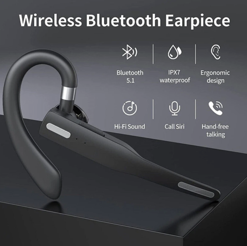 Headset Bluetooth 5.1 Earpiece Trucker Wireless Dual Mic Earbud Noise Cancelling