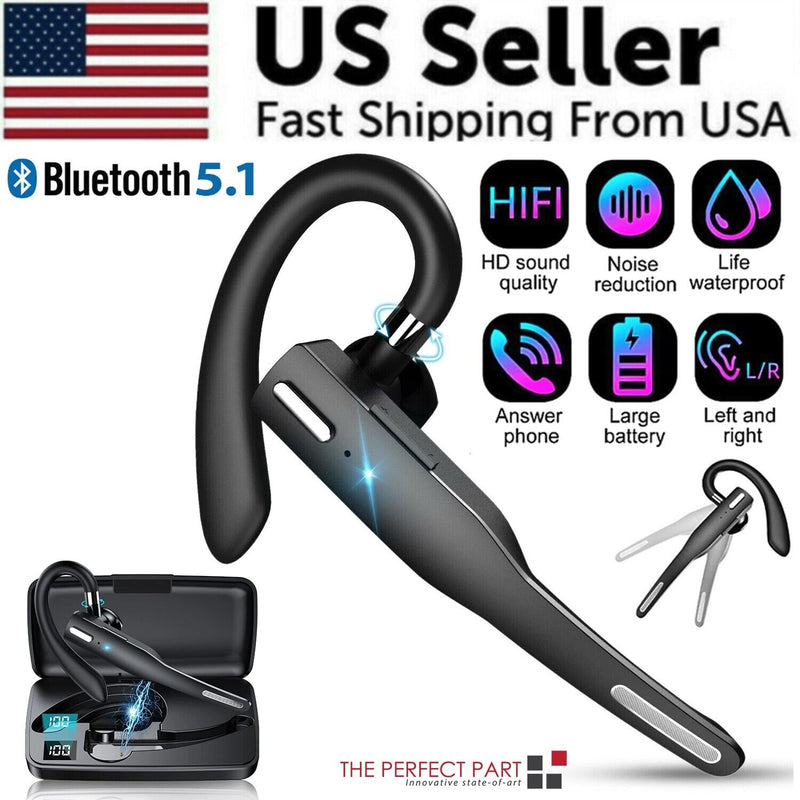 Headset Bluetooth 5.1 Earpiece Trucker Wireless Dual Mic Earbud Noise Cancelling