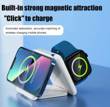 2024 New 3-in-1 Wireless Fast Charger Folding Magnetic Suction Wireless Charger  With Magnetic Folding Function