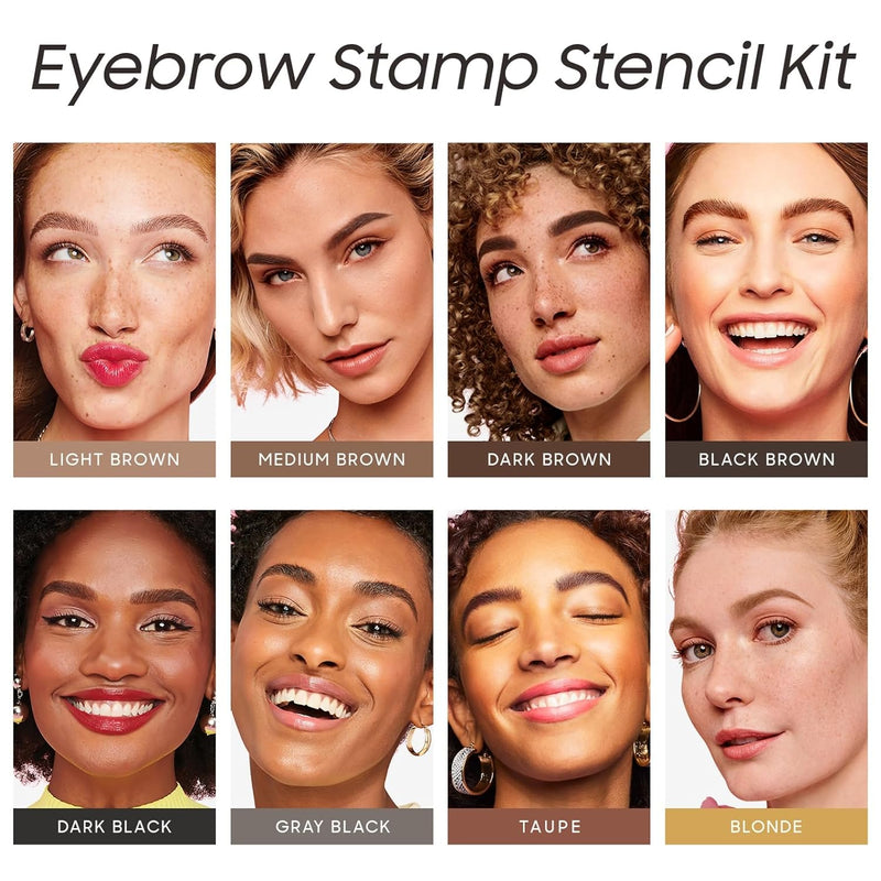 3 Color Eyebrow Stamp Stencil Kit Eyebrow Definer Powder Makeup Long Lasting Waterproof