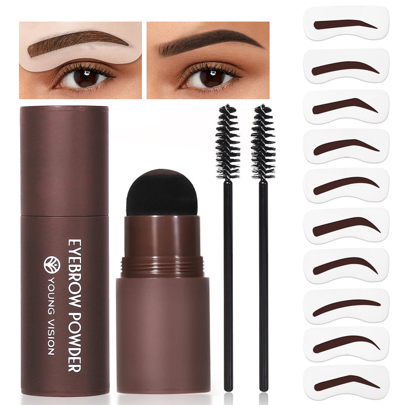 3 Color Eyebrow Stamp Stencil Kit Eyebrow Definer Powder Makeup Long Lasting Waterproof