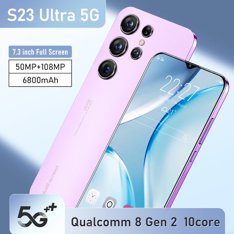 NEW S23 Ultra 5G Smartphone 7.3" HD Screen 8GB+256GB Factory Unlocked Dual SIM Android 13 Mobile Phones 6800mAh Long Life Battery