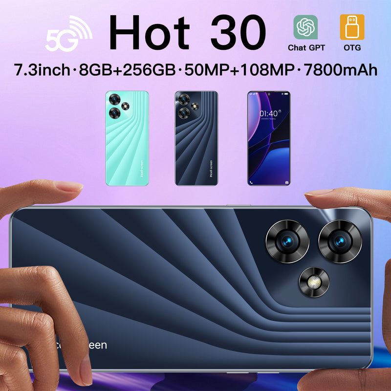 2023 Hot30 Smartphone 7.3" 8GB+256GB 
Dual SIM Android 13 Unlocked Mobile Phones