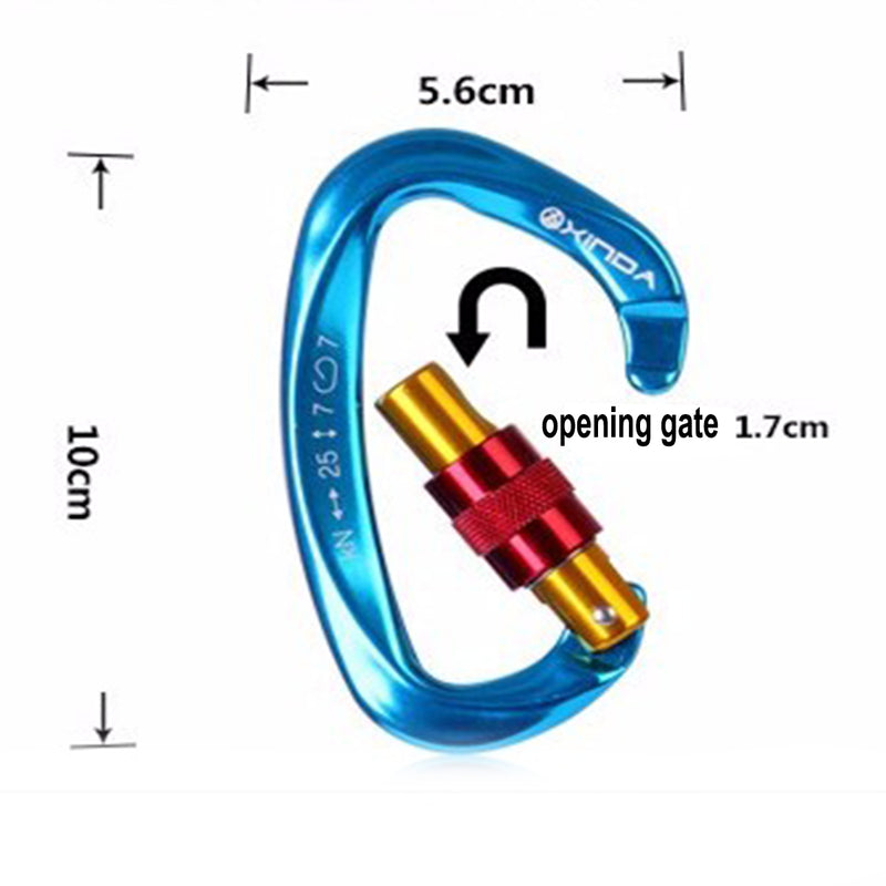 25KN Aluminum D-Shape Carabiner Screw Locking Hook Rock Climbing Caving Rescue